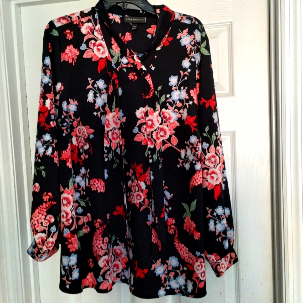Lane Bryant Black Floral Blouse